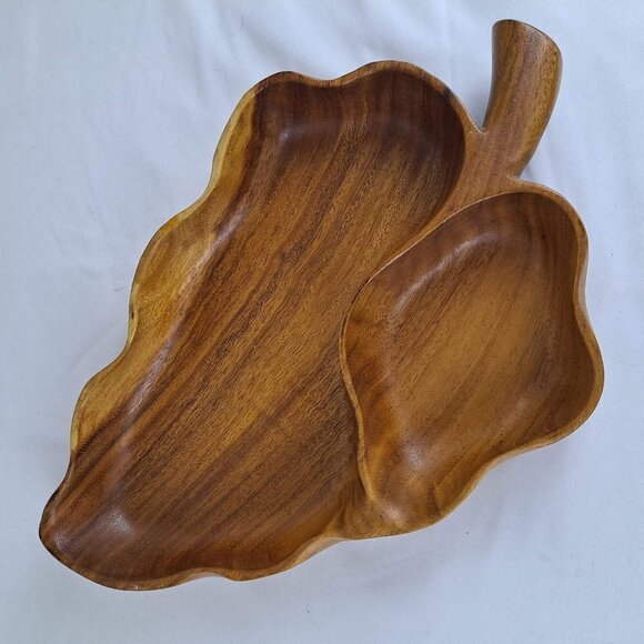 Vintage Monkey Pod Wood Leaf Serving Bowl Made In The Philippines - Picture 2 of 8